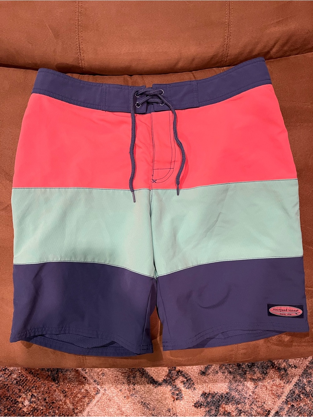 Vineyard Vines Men's Colorblock Board Shorts- Navy, Coral & Mint